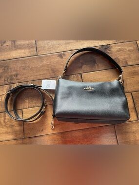 Coach Claudia Black Leather Shoulder Bag with Gold Hardware